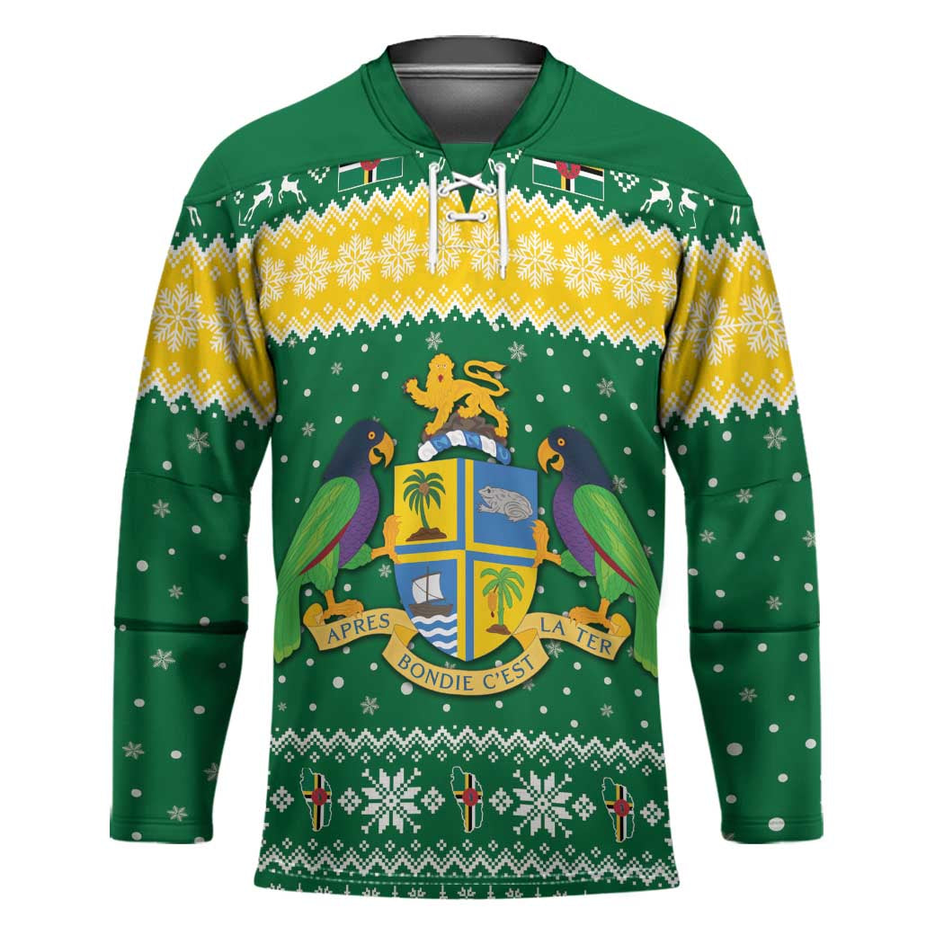 Personalized Dominica Christmas Hockey Jersey Coat of Arms Style - Wonder Print Shop