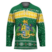 Personalized Dominica Christmas Hockey Jersey Coat of Arms Style - Wonder Print Shop