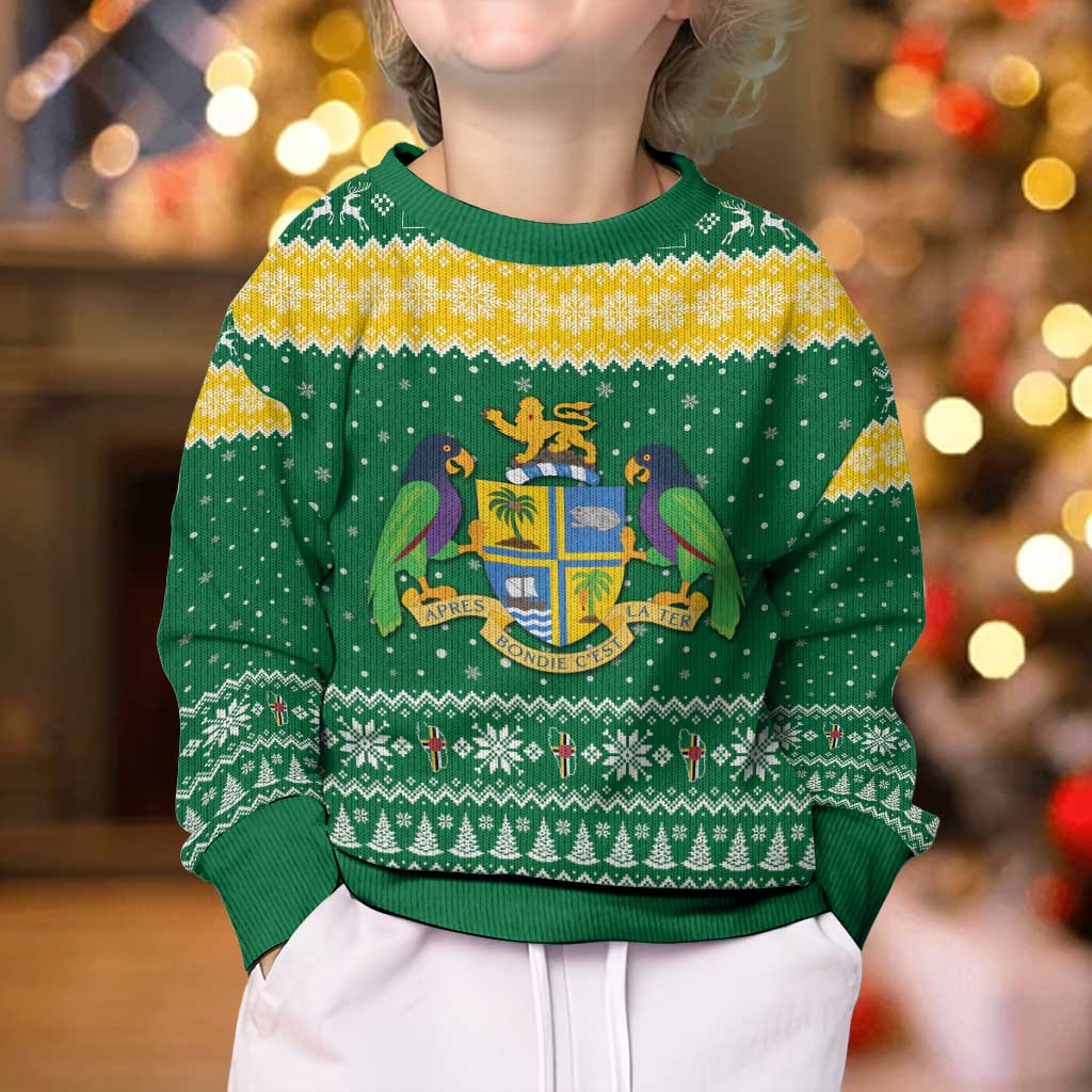 Personalized Dominica Christmas Kid Ugly Christmas Sweater Coat of Arms Style - Wonder Print Shop