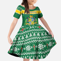 Personalized Dominica Christmas Kid Short Sleeve Dress Coat of Arms Style - Wonder Print Shop