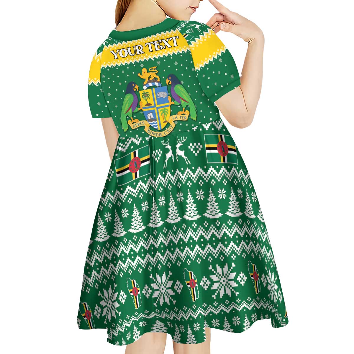 Personalized Dominica Christmas Kid Short Sleeve Dress Coat of Arms Style - Wonder Print Shop