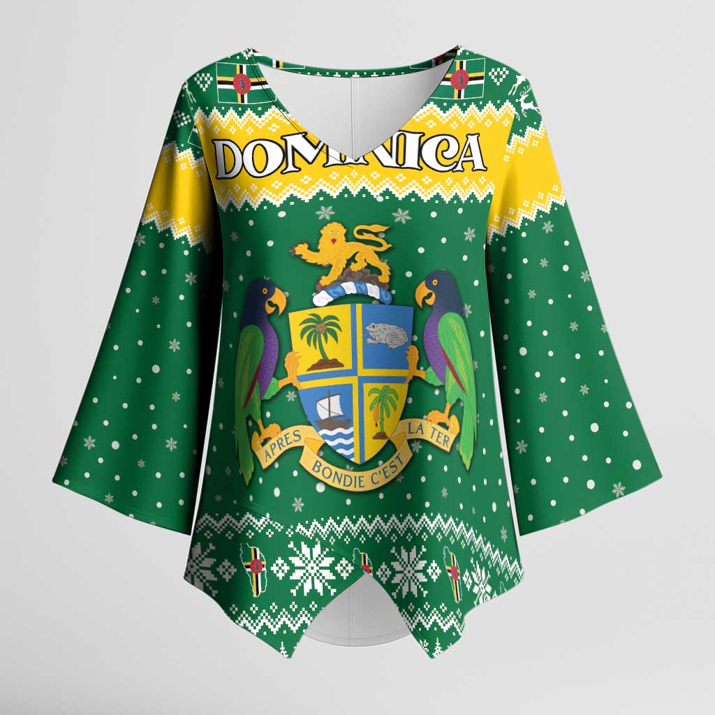 Personalized Dominica Christmas Kimono Sleeve Blouse Coat of Arms Style - Wonder Print Shop