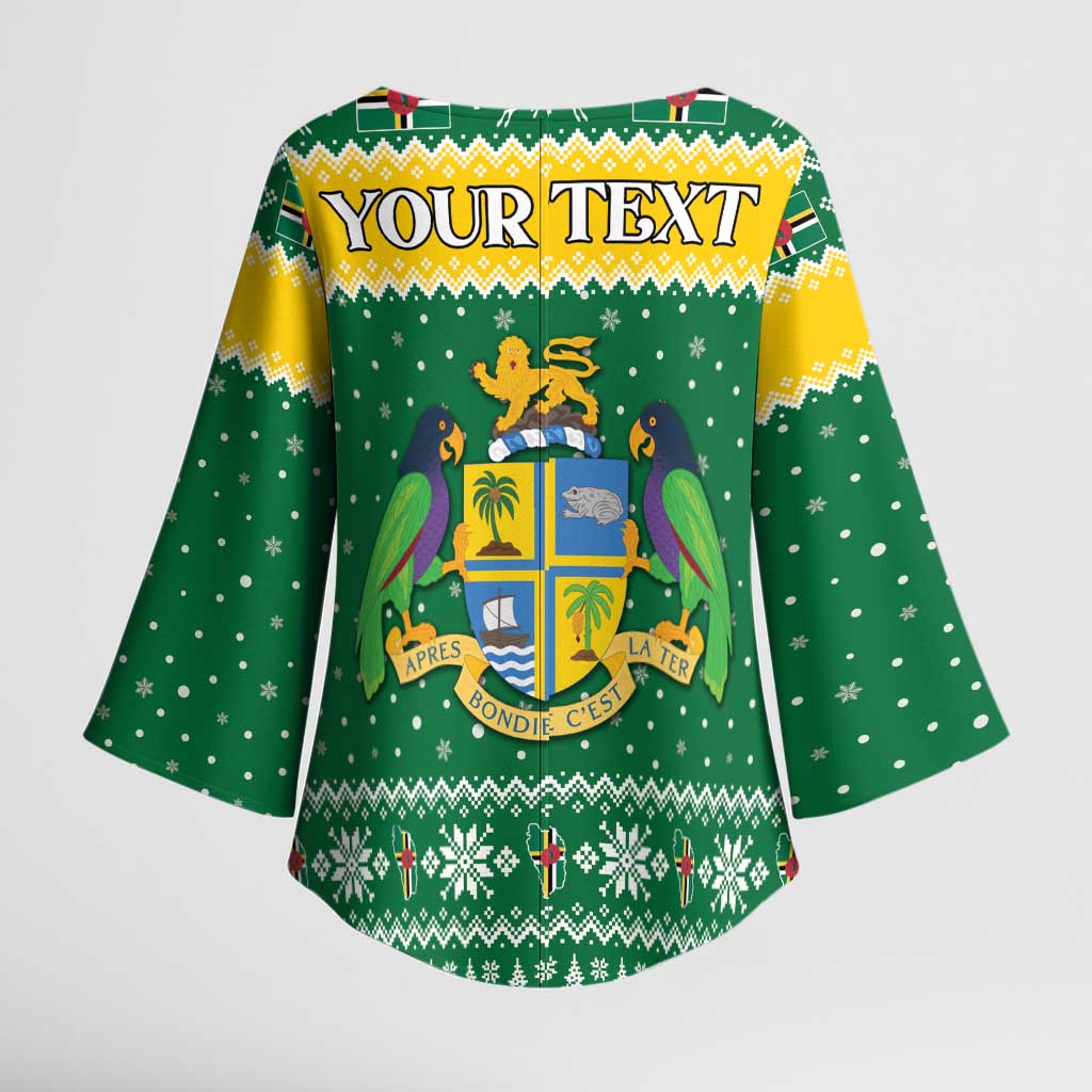 Personalized Dominica Christmas Kimono Sleeve Blouse Coat of Arms Style - Wonder Print Shop