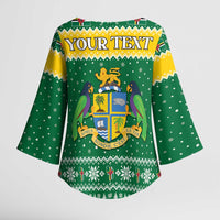 Personalized Dominica Christmas Kimono Sleeve Blouse Coat of Arms Style - Wonder Print Shop
