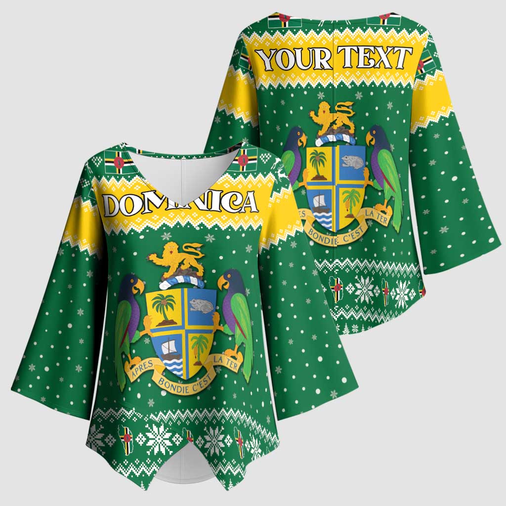 Personalized Dominica Christmas Kimono Sleeve Blouse Coat of Arms Style - Wonder Print Shop