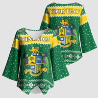 Personalized Dominica Christmas Kimono Sleeve Blouse Coat of Arms Style - Wonder Print Shop