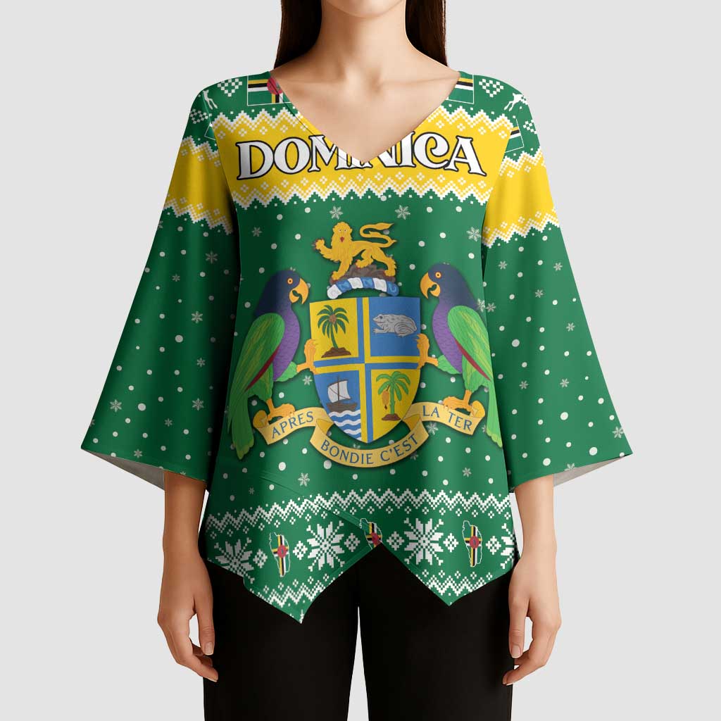 Personalized Dominica Christmas Kimono Sleeve Blouse Coat of Arms Style - Wonder Print Shop