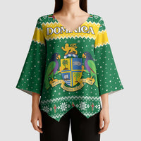Personalized Dominica Christmas Kimono Sleeve Blouse Coat of Arms Style - Wonder Print Shop