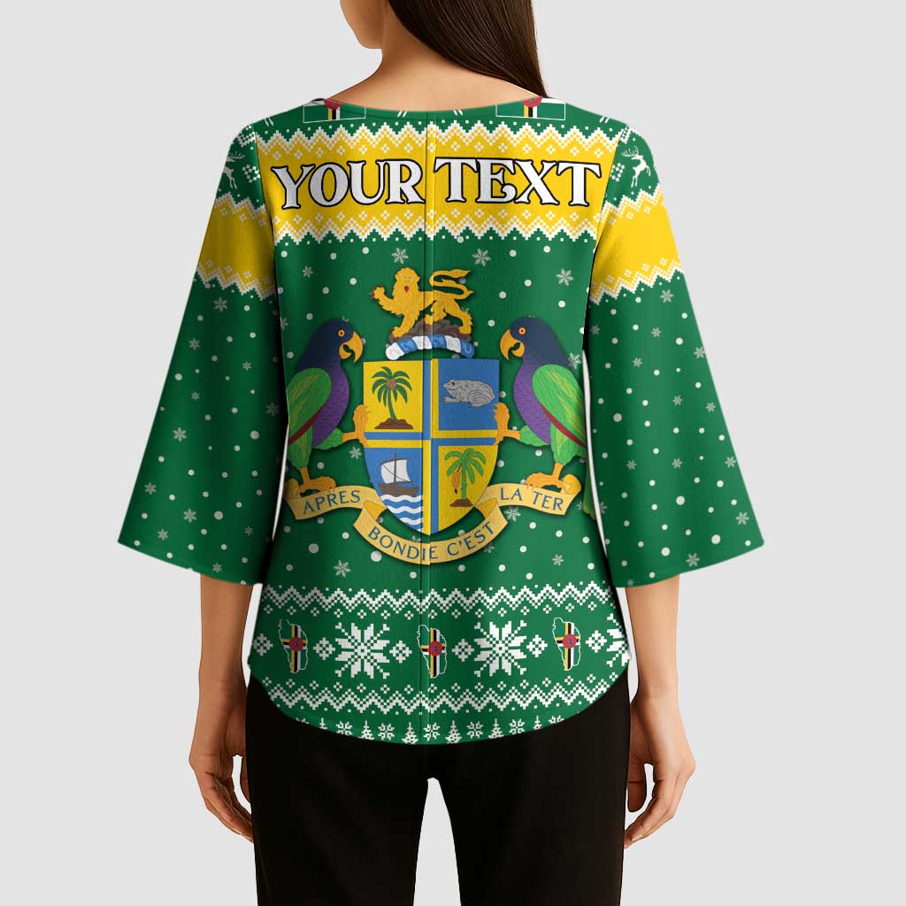 Personalized Dominica Christmas Kimono Sleeve Blouse Coat of Arms Style - Wonder Print Shop