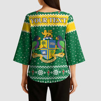 Personalized Dominica Christmas Kimono Sleeve Blouse Coat of Arms Style - Wonder Print Shop