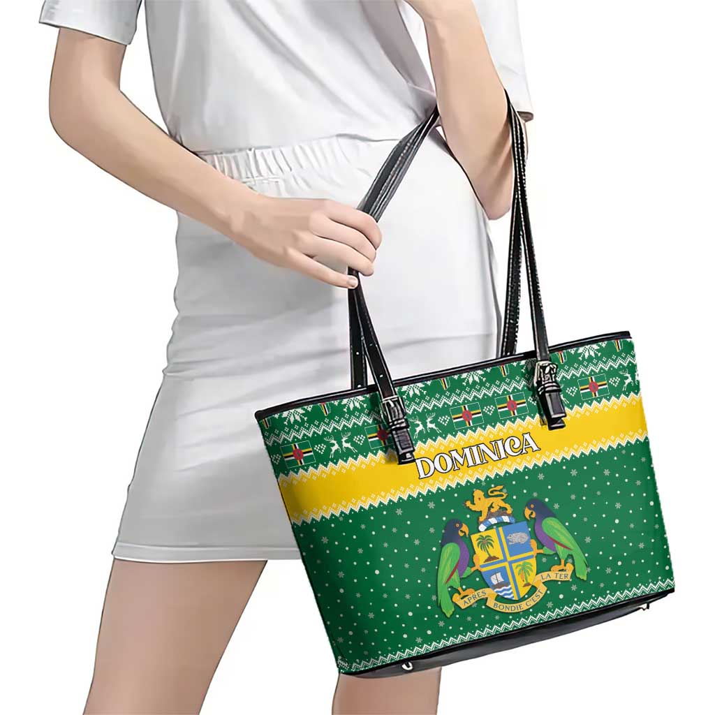 Dominica Christmas Leather Tote Bag Coat of Arms Style - Wonder Print Shop