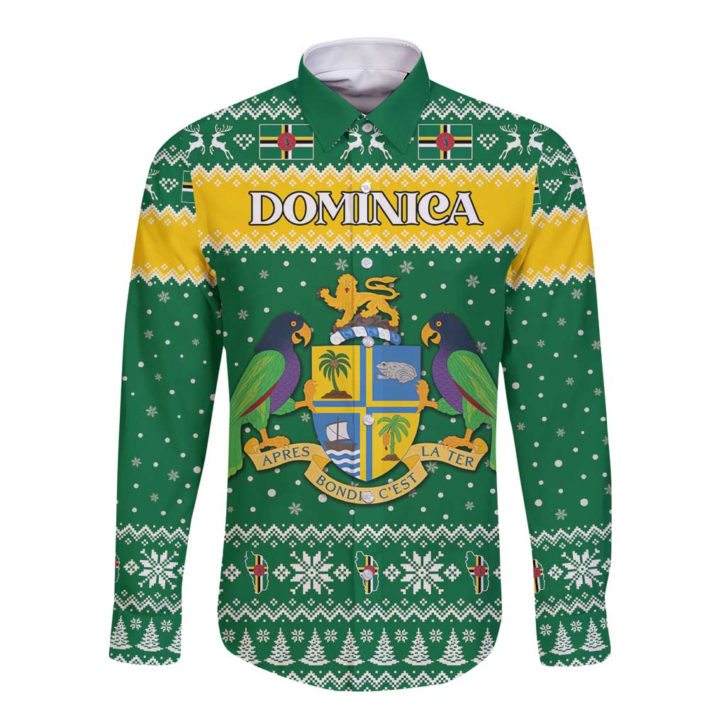 Personalized Dominica Christmas Long Sleeve Button Shirt Coat of Arms Style - Wonder Print Shop
