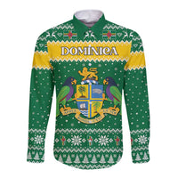 Personalized Dominica Christmas Long Sleeve Button Shirt Coat of Arms Style - Wonder Print Shop