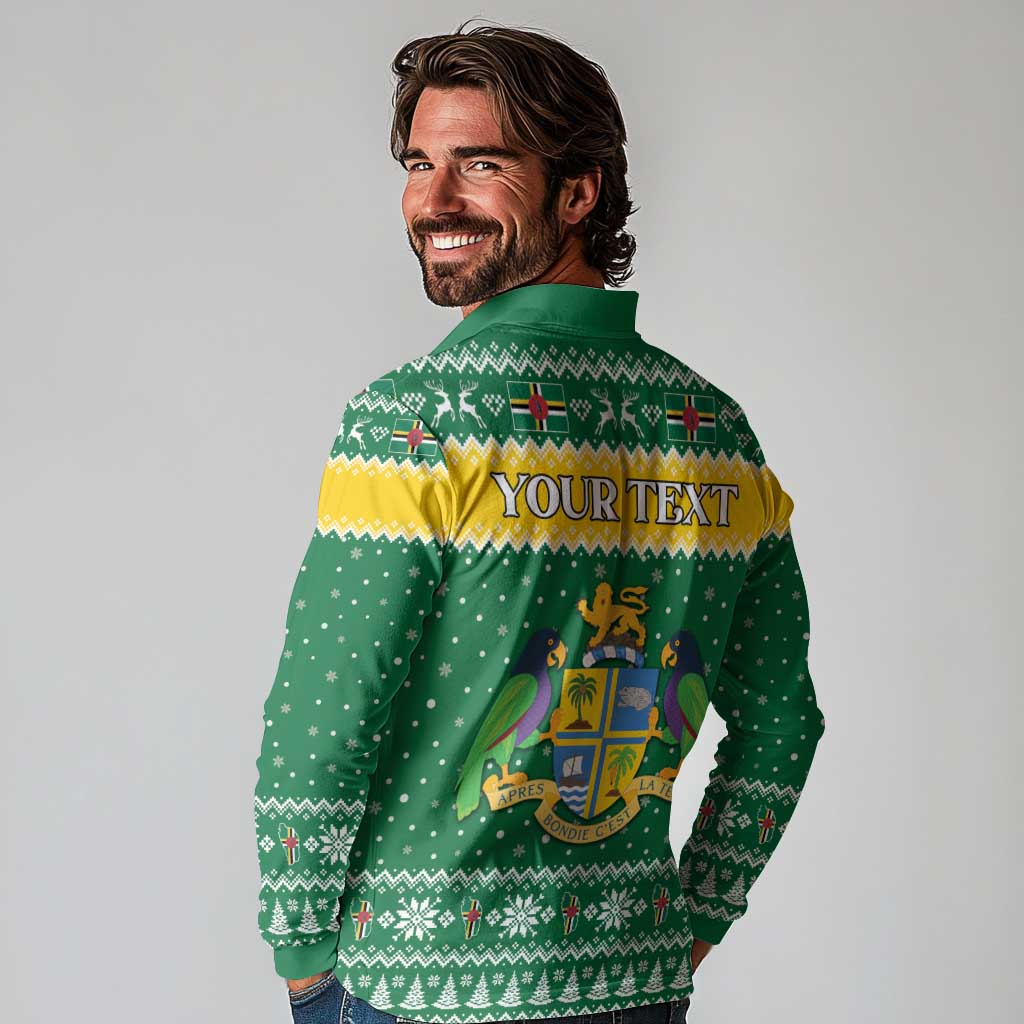 Personalized Dominica Christmas Long Sleeve Polo Shirt Coat of Arms Style - Wonder Print Shop