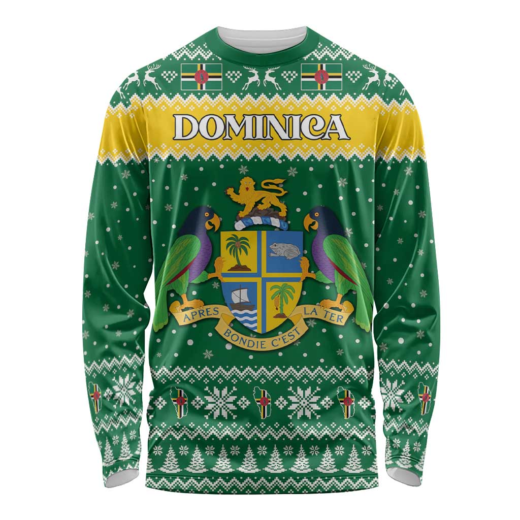 Personalized Dominica Christmas Long Sleeve Shirt Coat of Arms Style - Wonder Print Shop