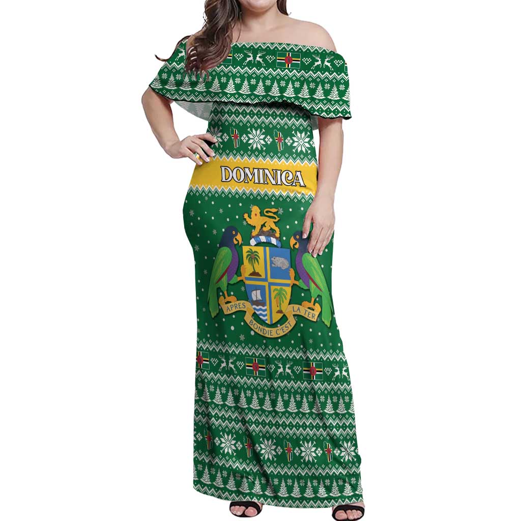Personalized Dominica Christmas Off Shoulder Maxi Dress Coat of Arms Style - Wonder Print Shop