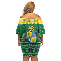 Personalized Dominica Christmas Off Shoulder Short Dress Coat of Arms Style - Wonder Print Shop