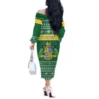 Personalized Dominica Christmas Off The Shoulder Long Sleeve Dress Coat of Arms Style - Wonder Print Shop