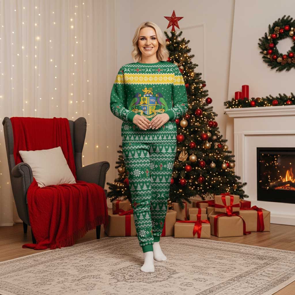 Personalized Dominica Christmas Pajama Set Coat of Arms Style - Wonder Print Shop