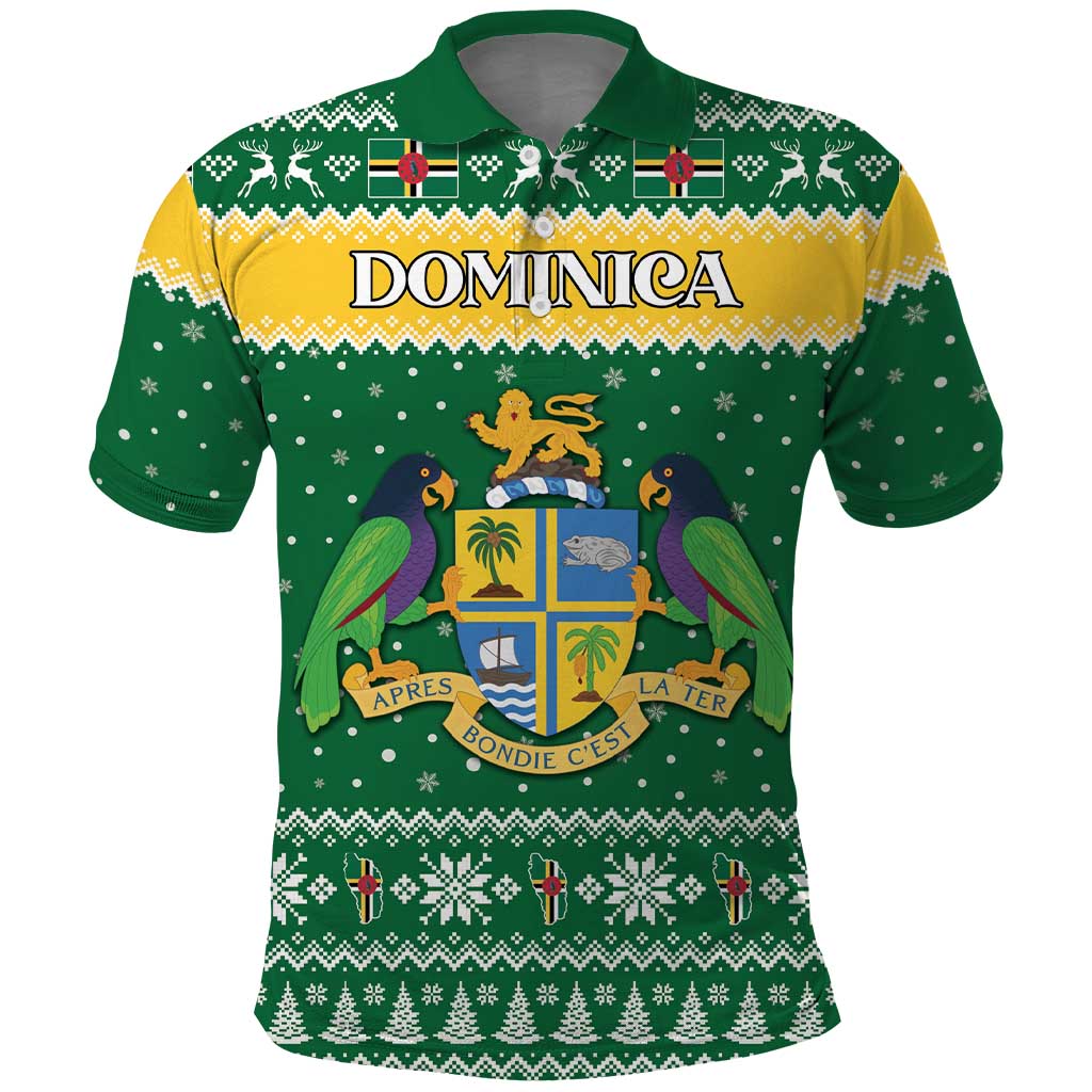 Personalized Dominica Christmas Polo Shirt Coat of Arms Style - Wonder Print Shop