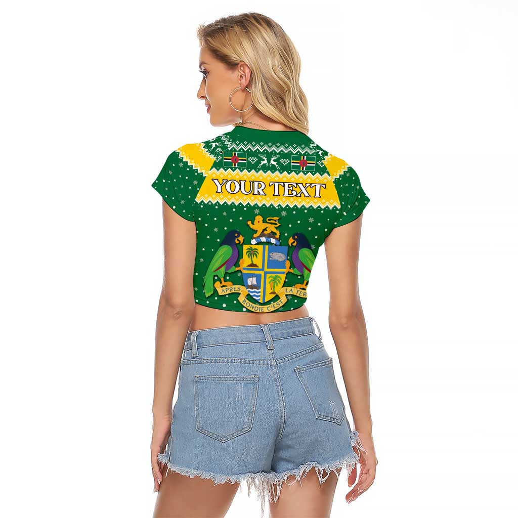 Personalized Dominica Christmas Raglan Cropped T Shirt Coat of Arms Style - Wonder Print Shop