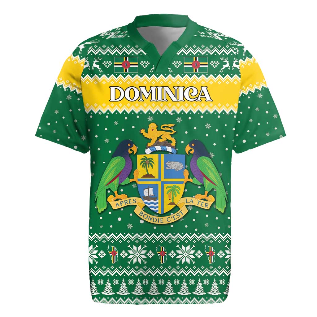 Personalized Dominica Christmas Rugby Jersey Coat of Arms Style - Wonder Print Shop