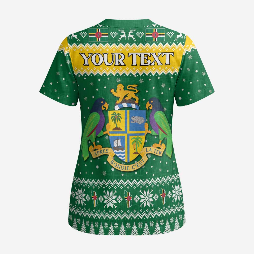 Personalized Dominica Christmas Scrub Top Coat of Arms Style - Wonder Print Shop