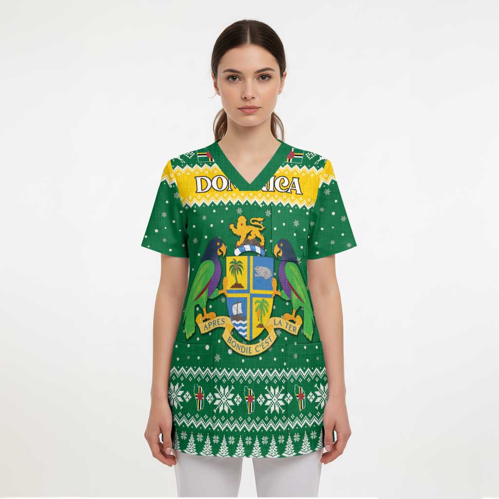 Personalized Dominica Christmas Scrub Top Coat of Arms Style - Wonder Print Shop
