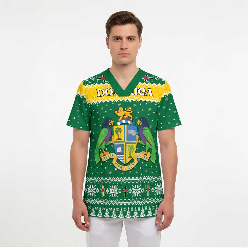 Personalized Dominica Christmas Scrub Top Coat of Arms Style - Wonder Print Shop