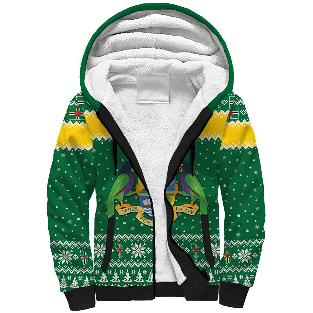 Personalized Dominica Christmas Sherpa Hoodie Coat of Arms Style - Wonder Print Shop