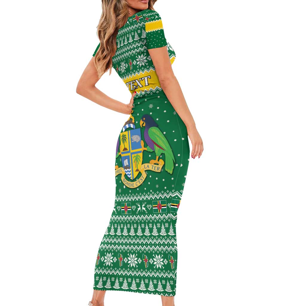 Personalized Dominica Christmas Short Sleeve Bodycon Dress Coat of Arms Style - Wonder Print Shop