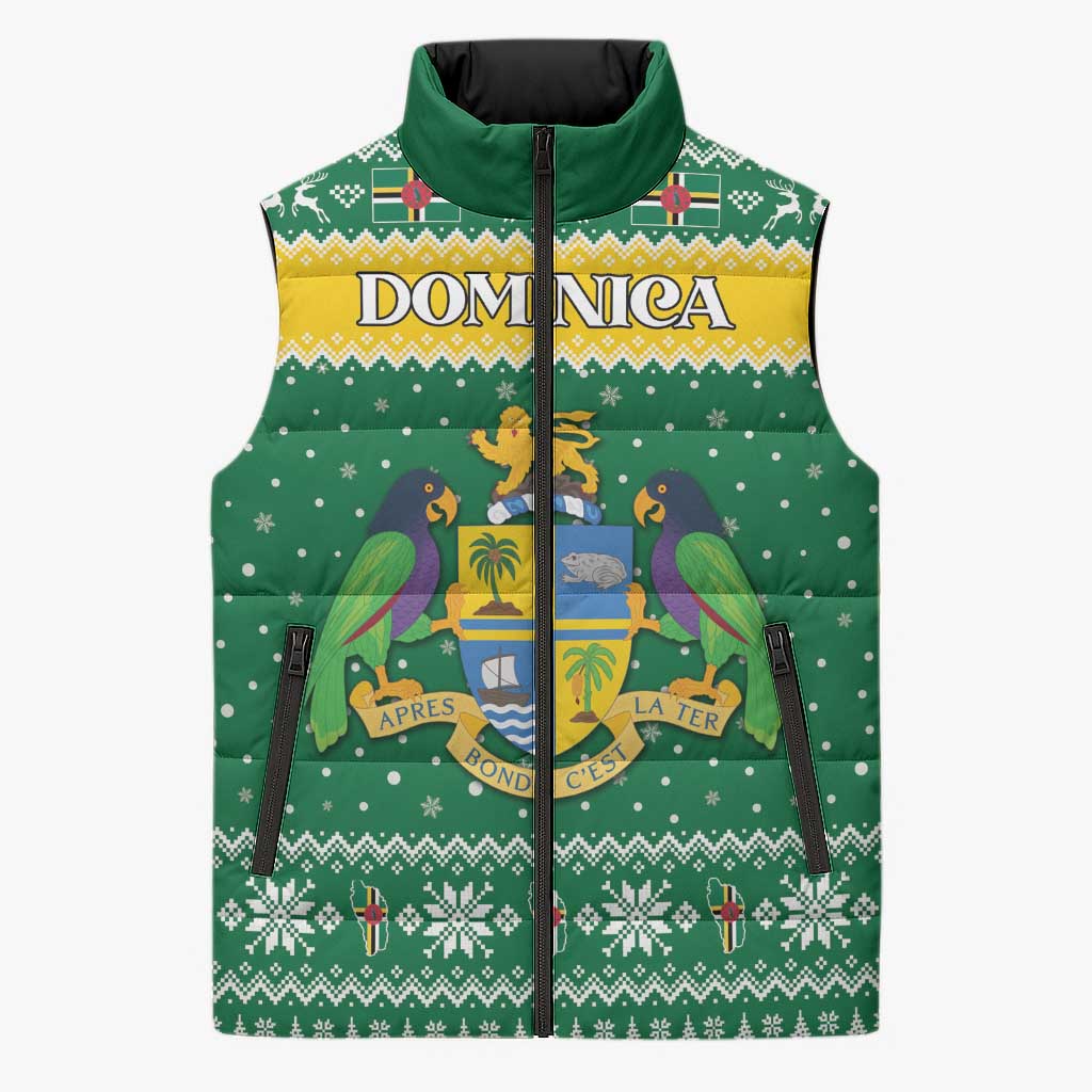 Personalized Dominica Christmas Sleeveless Puffer Jacket Coat of Arms Style - Wonder Print Shop