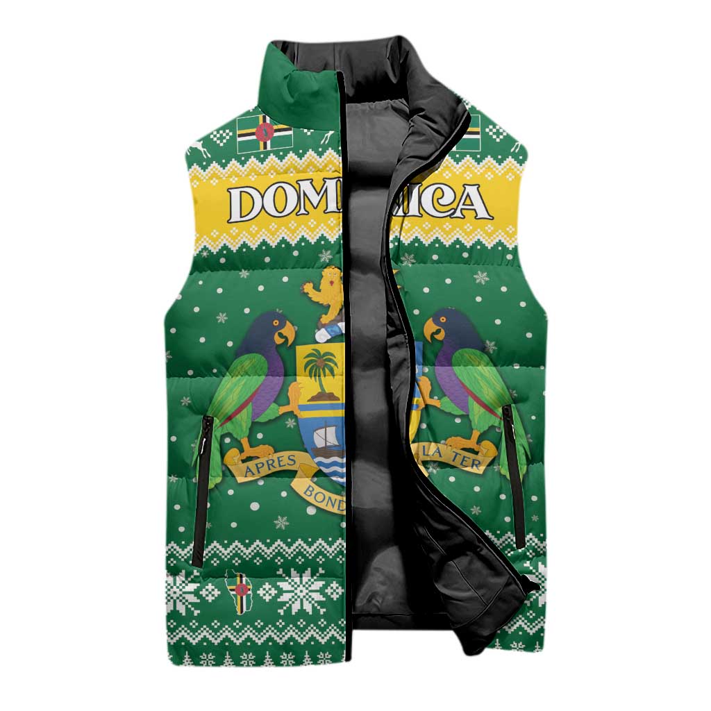 Personalized Dominica Christmas Sleeveless Puffer Jacket Coat of Arms Style - Wonder Print Shop