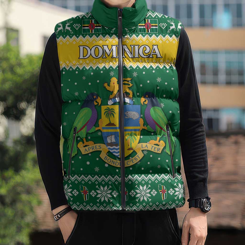Personalized Dominica Christmas Sleeveless Puffer Jacket Coat of Arms Style - Wonder Print Shop