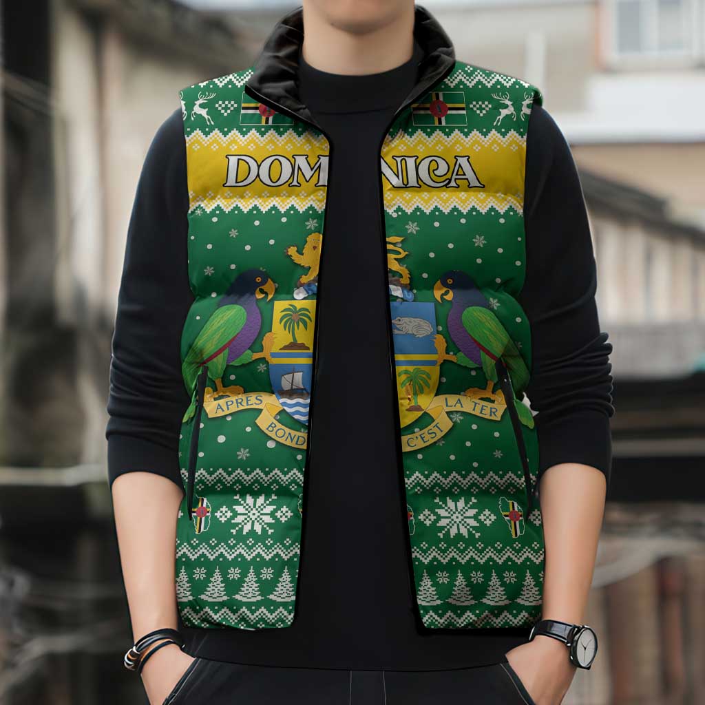 Personalized Dominica Christmas Sleeveless Puffer Jacket Coat of Arms Style - Wonder Print Shop