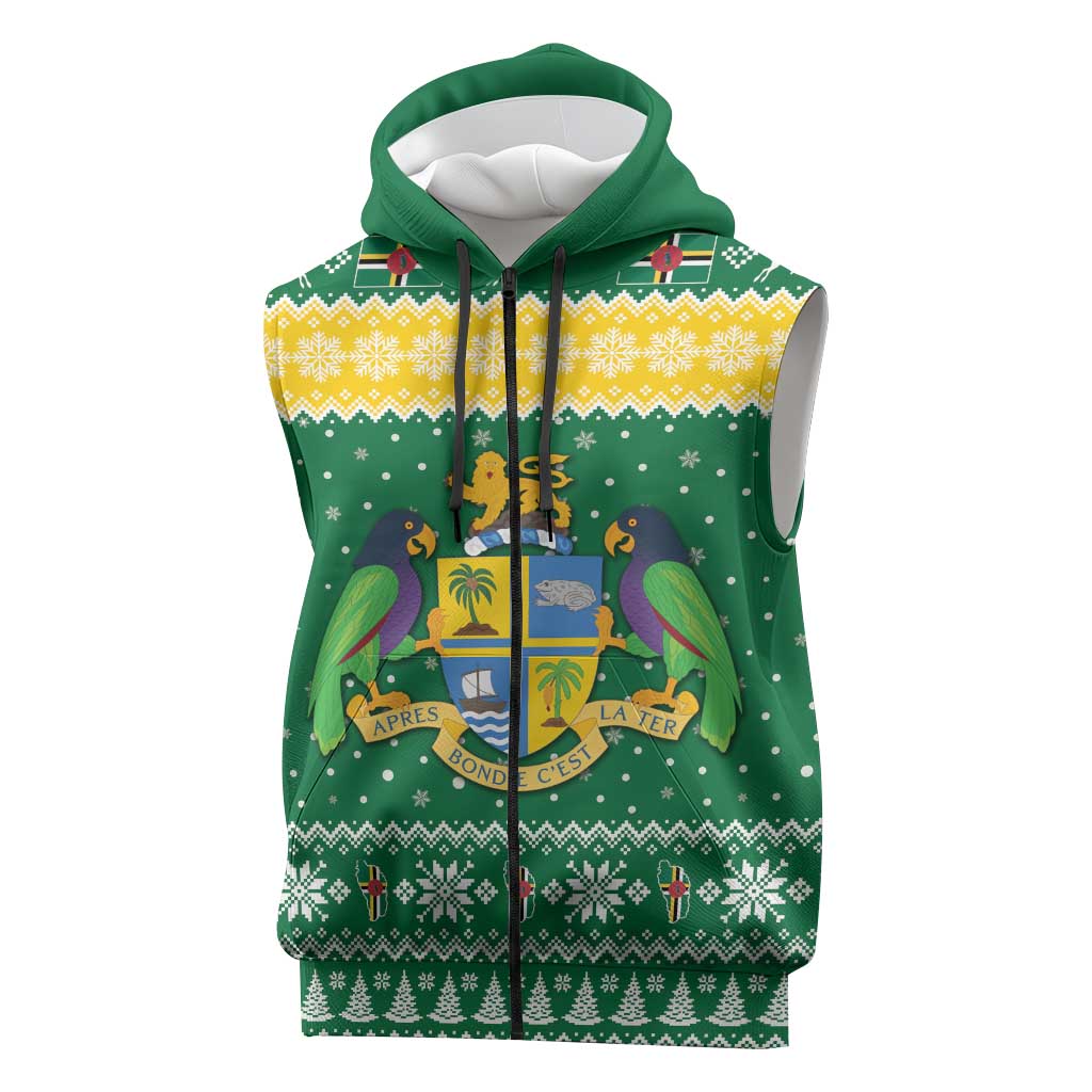 Personalized Dominica Christmas Sleeveless Zip Hoodie Coat of Arms Style - Wonder Print Shop