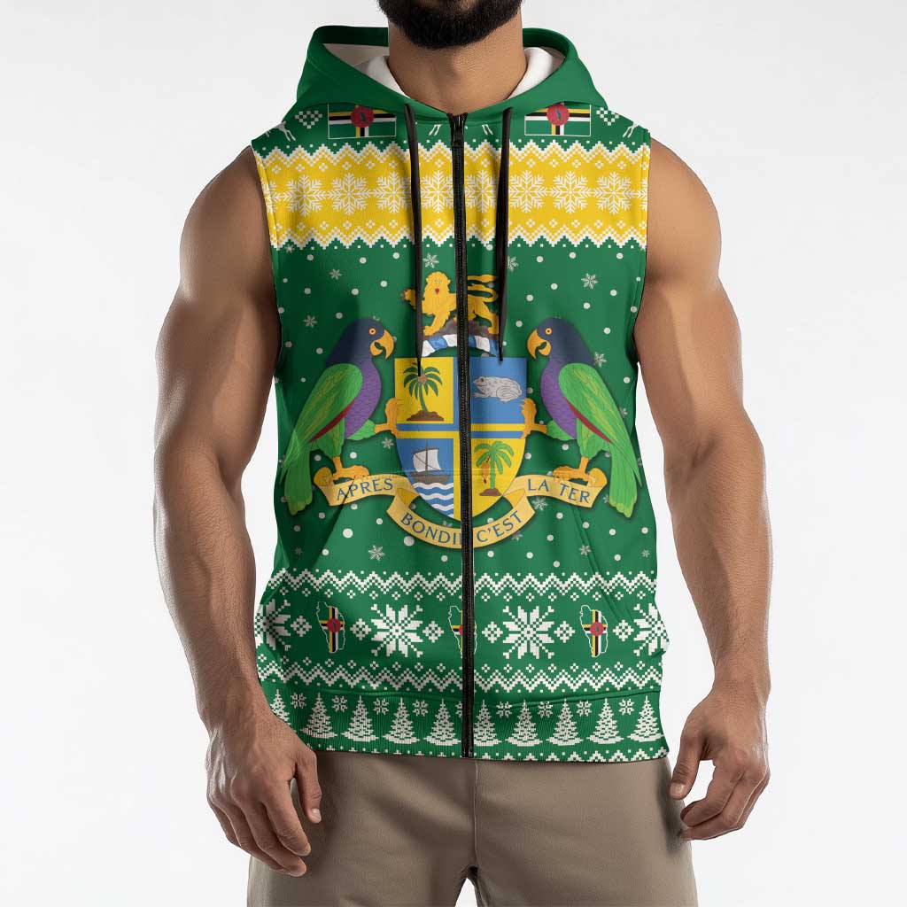 Personalized Dominica Christmas Sleeveless Zip Hoodie Coat of Arms Style - Wonder Print Shop