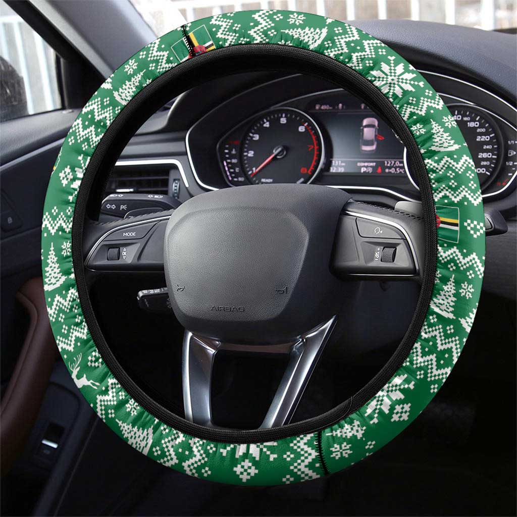 Dominica Christmas Steering Wheel Cover Coat of Arms Style - Wonder Print Shop