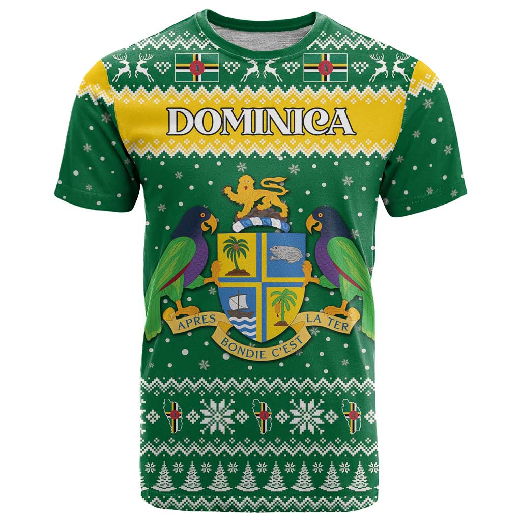 Personalized Dominica Christmas T Shirt Coat of Arms Style - Wonder Print Shop
