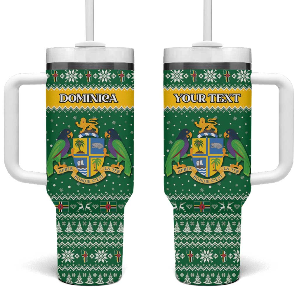 Personalized Dominica Christmas Tumbler With Handle Coat of Arms Style - Wonder Print Shop