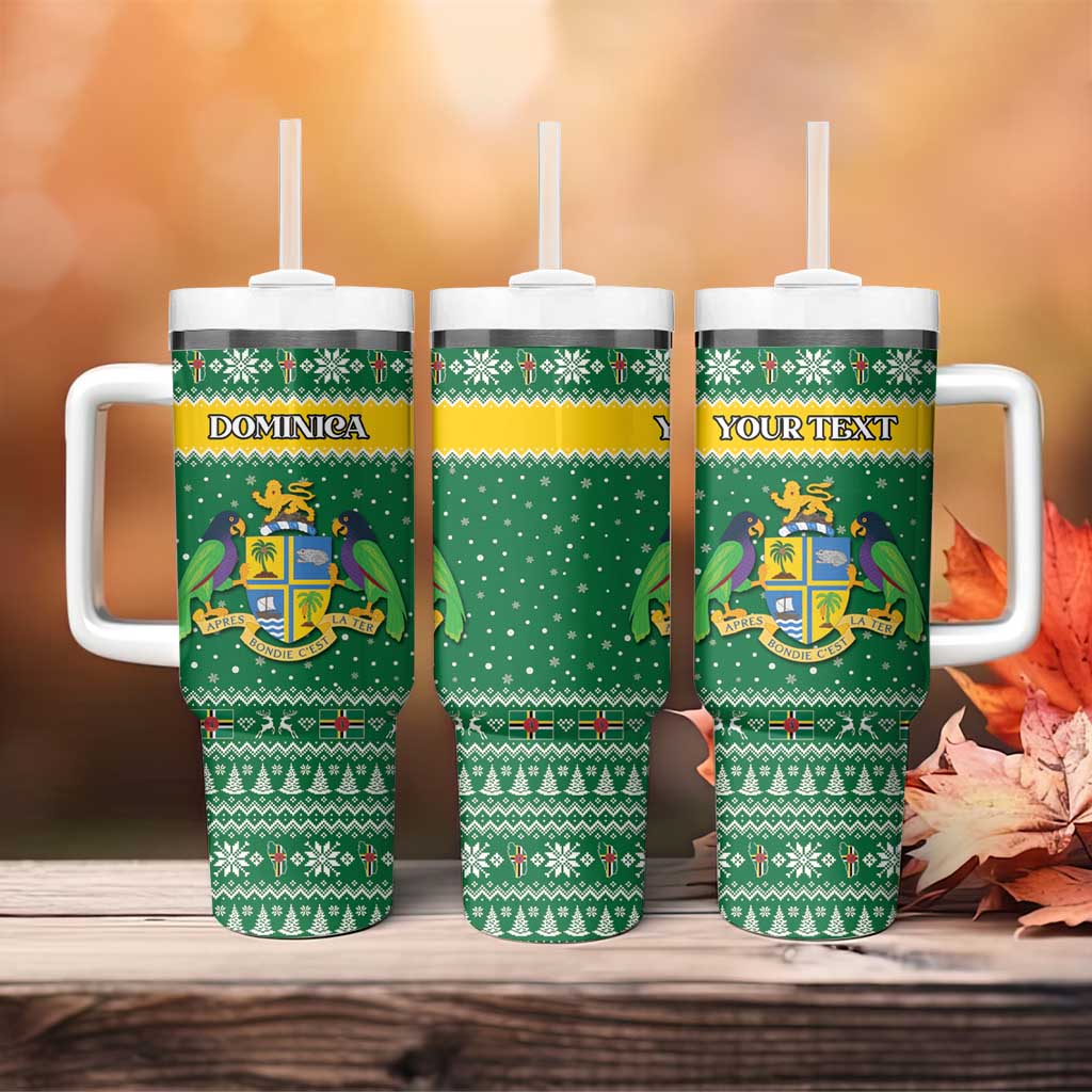 Personalized Dominica Christmas Tumbler With Handle Coat of Arms Style - Wonder Print Shop