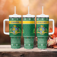Personalized Dominica Christmas Tumbler With Handle Coat of Arms Style - Wonder Print Shop