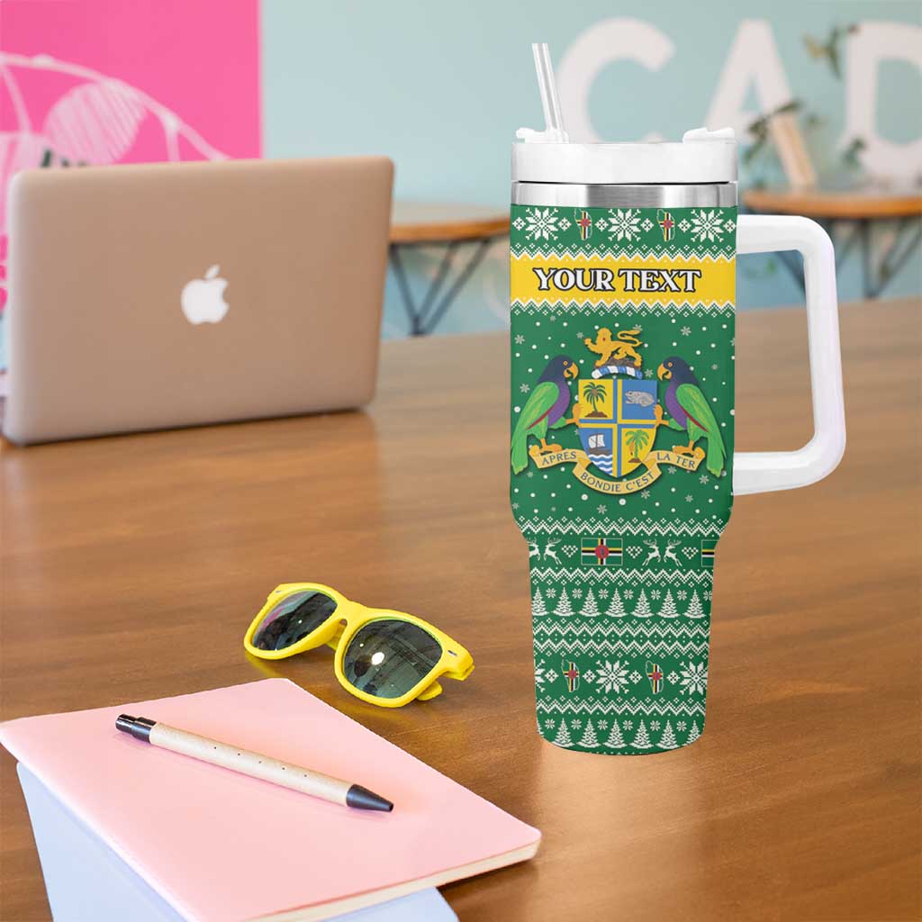 Personalized Dominica Christmas Tumbler With Handle Coat of Arms Style - Wonder Print Shop