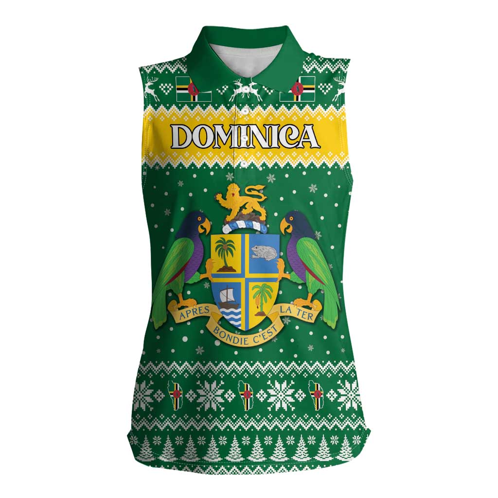 Personalized Dominica Christmas Women Sleeveless Polo Shirt Coat of Arms Style - Wonder Print Shop