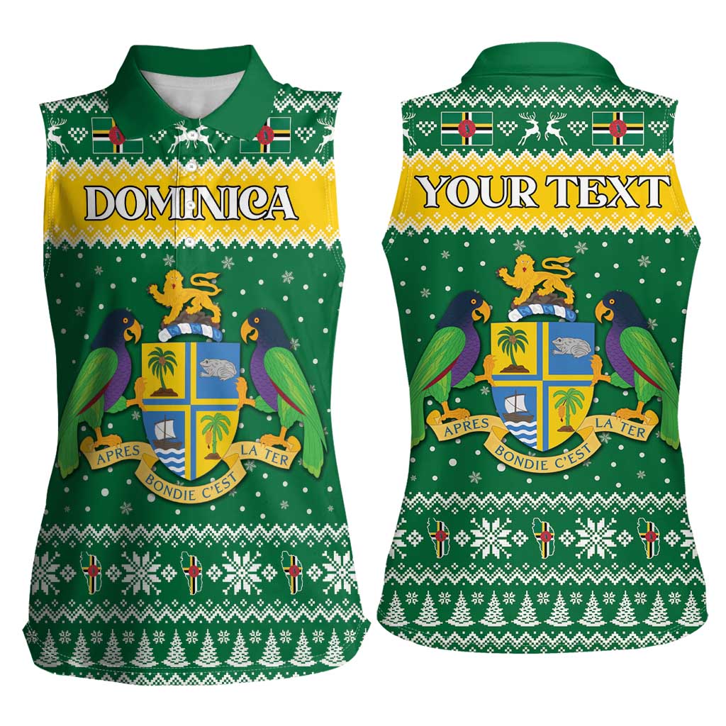 Personalized Dominica Christmas Women Sleeveless Polo Shirt Coat of Arms Style - Wonder Print Shop