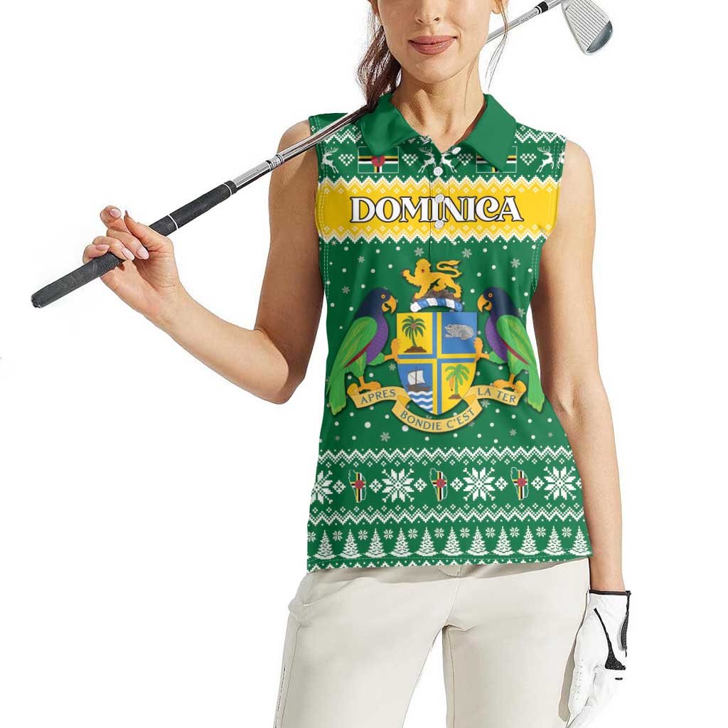 Personalized Dominica Christmas Women Sleeveless Polo Shirt Coat of Arms Style - Wonder Print Shop