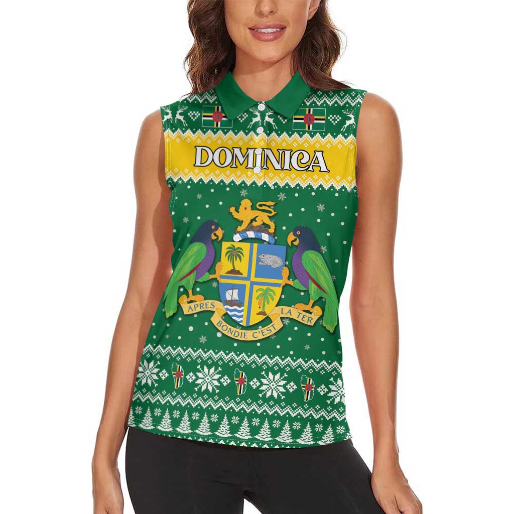Personalized Dominica Christmas Women Sleeveless Polo Shirt Coat of Arms Style - Wonder Print Shop