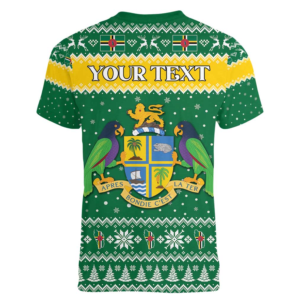 Personalized Dominica Christmas Women V-Neck T-Shirt Coat of Arms Style - Wonder Print Shop