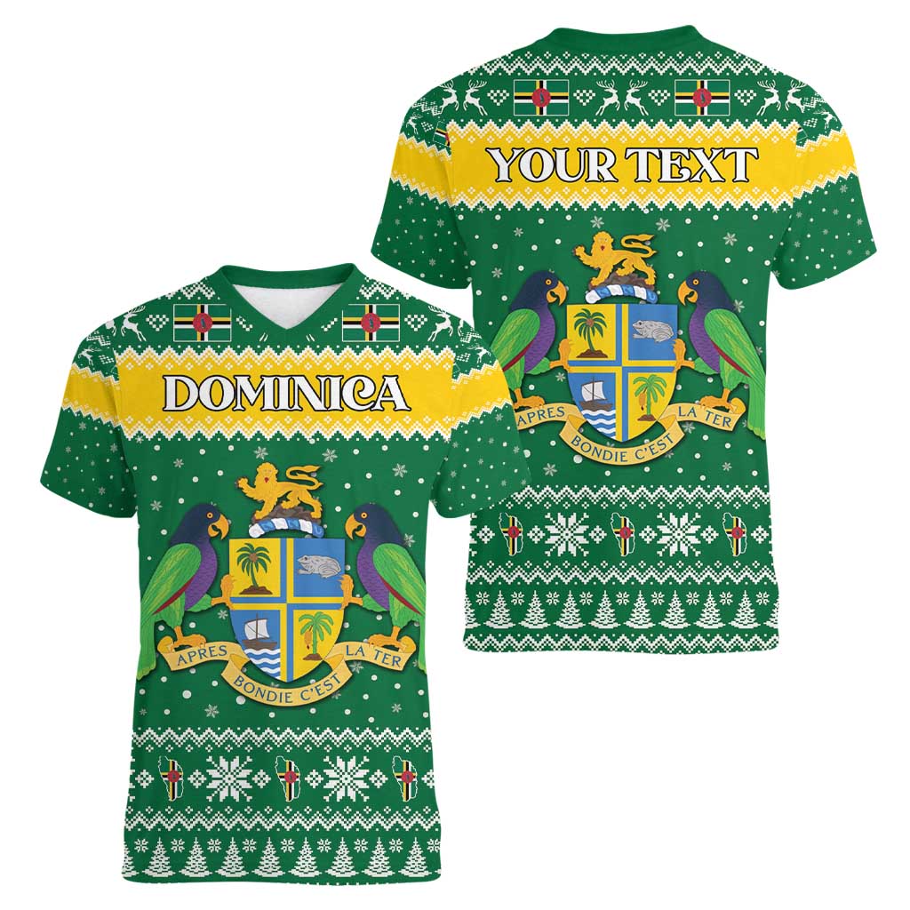 Personalized Dominica Christmas Women V-Neck T-Shirt Coat of Arms Style - Wonder Print Shop