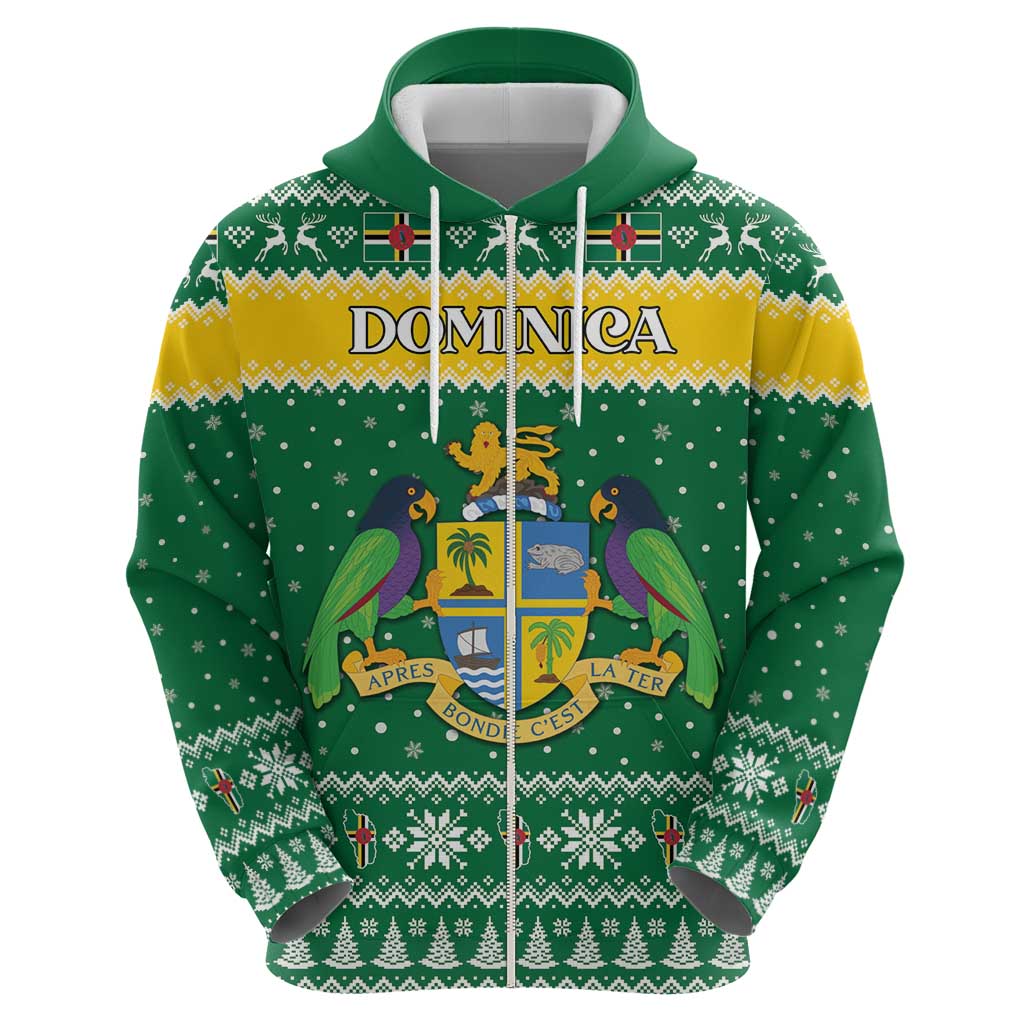 Personalized Dominica Christmas Zip Hoodie Coat of Arms Style - Wonder Print Shop